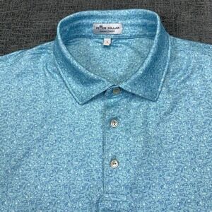 Peter‎ Millar Summer Comfort Polo Shirt Mens Large Blue Vinyl Whiskey Print